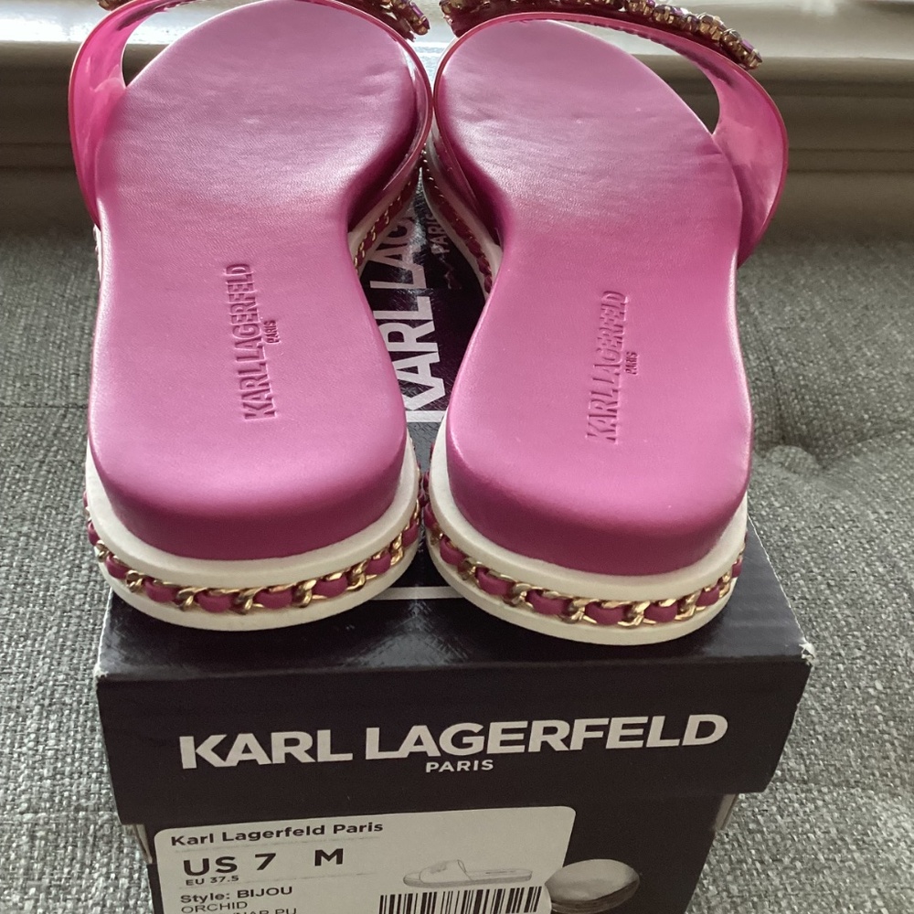 KARL LAGERFELD PARIS Women's Bijou Embellished Slide Sandals, size 7 - Picture 10 of 13